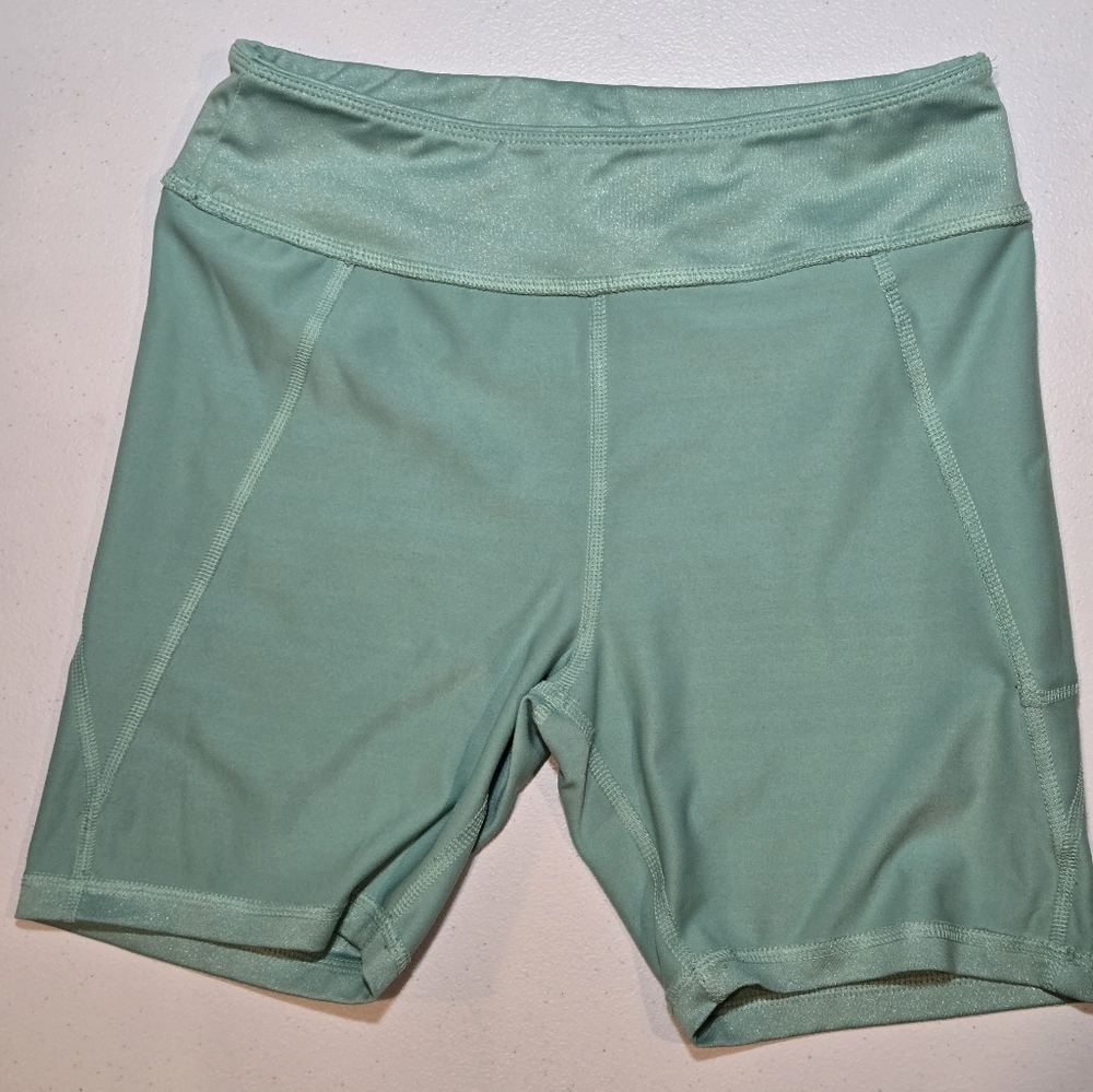 Girls XL Tek Gear Mint Green Shimmer Active Tank Bra And Bike Shorts Set - Picture 8 of 12